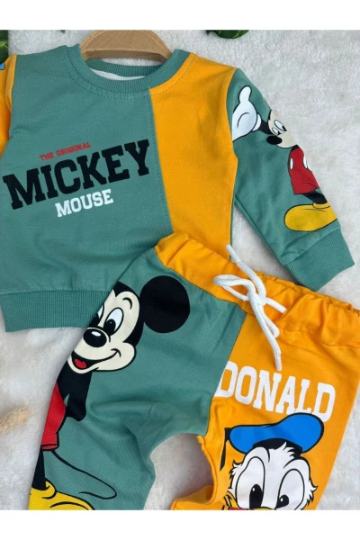 Miki/Mini Mouse Baskılı İki İplik Mevsimlik Kız/Erkek Bebek/Çocuk İkili Takım - YEŞİL
