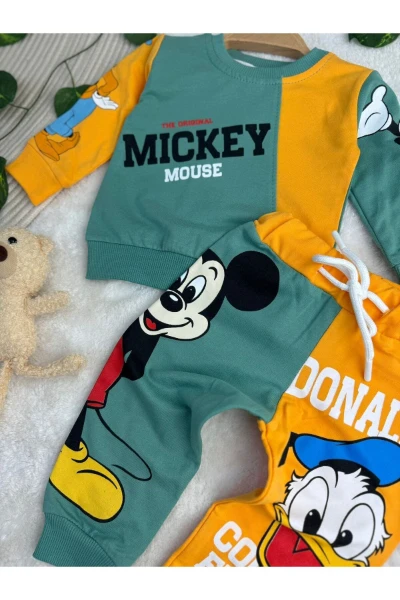 Miki/Mini Mouse Baskılı İki İplik Mevsimlik Kız/Erkek Bebek/Çocuk İkili Takım - YEŞİL