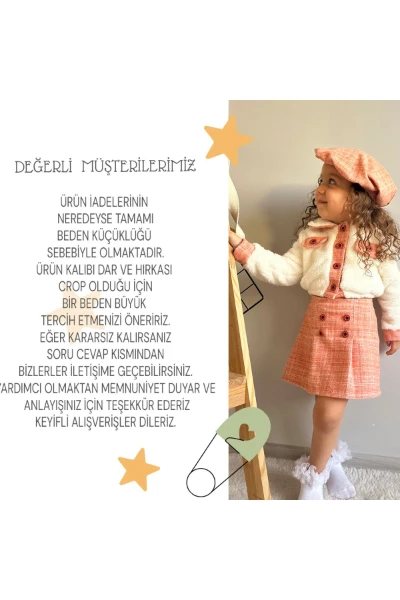 Oduncu Etekli Welsoft Hırkalı Şapkalı Kışlık Kız Bebek Üçlü Takım - YAVRU AĞZI
