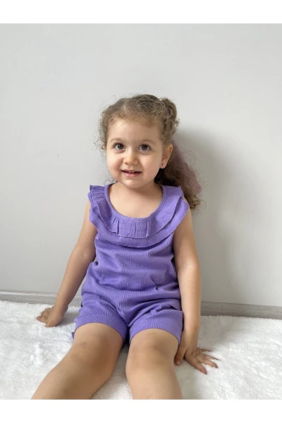 Önü Fırfırlı Likralı Kaşkorse Kız Bebek/Çocuk İkili Takım - MOR