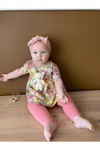 OYUNCAK AYICIKLI DESENLİ TAYTLI KIZ BEBEK İKİLİ TAKIM - GÜL KURUSU