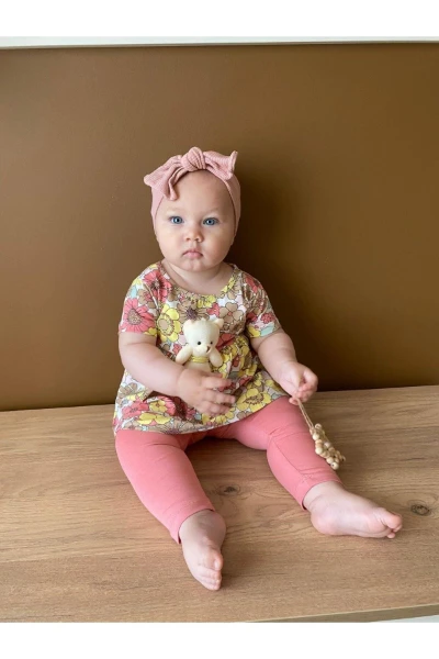 OYUNCAK AYICIKLI DESENLİ TAYTLI KIZ BEBEK İKİLİ TAKIM - GÜL KURUSU