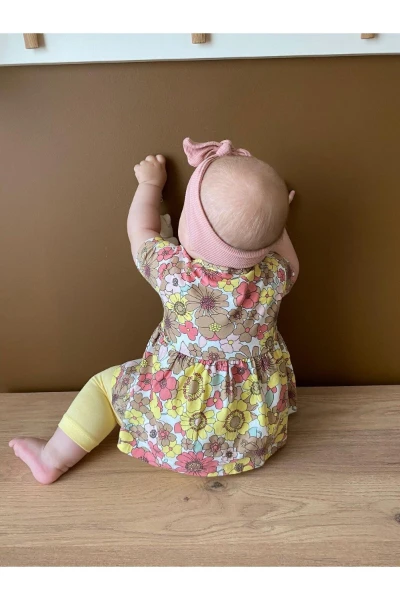 OYUNCAK AYICIKLI DESENLİ TAYTLI KIZ BEBEK İKİLİ TAKIM - SARI