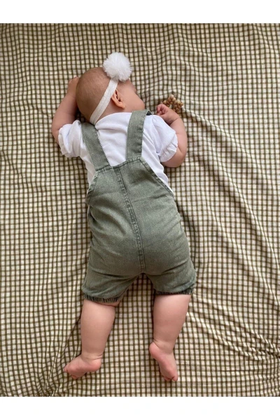 Oyuncak Tavşanlı Badili Kız Bebek/Çocuk Kot Salopet Tulum - YEŞİL