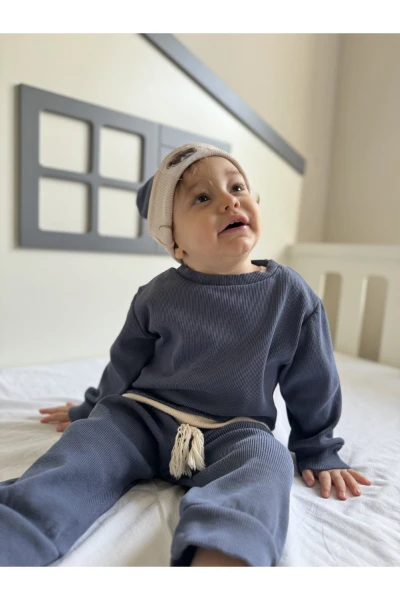 Pamuklu Bereli Bebek ve Çocuk 3'lü Takım - LACİVERT