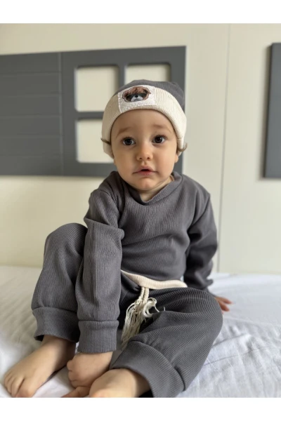 Pamuklu Bereli Bebek ve Çocuk 3'lü Takım - GRİ