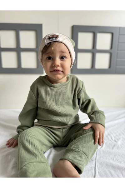 Pamuklu Bereli Bebek ve Çocuk 3'lü Takım - YEŞİL