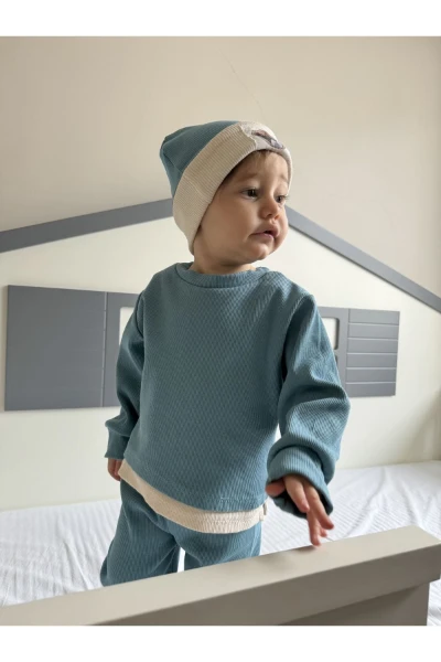 Pamuklu Bereli Bebek ve Çocuk 3'lü Takım - TURKUAZ
