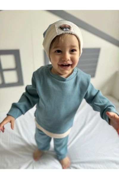 Pamuklu Bereli Bebek ve Çocuk 3'lü Takım - TURKUAZ