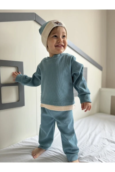 Pamuklu Bereli Bebek ve Çocuk 3'lü Takım - TURKUAZ