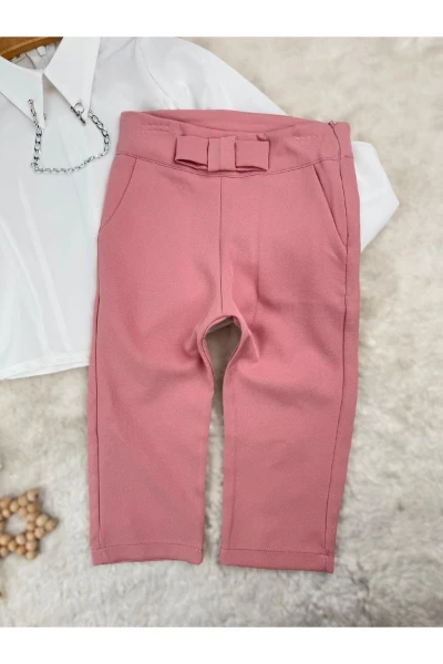 Pantolonlu Zincir Detay Gömlekli Premium Kalite Bayramlık Şık 2'li Kız Çocuk Takım - PEMBE