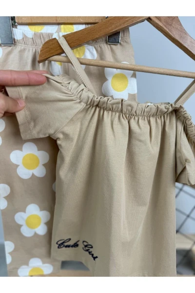 PAPATYA DESENLİ OMZU İPLİ İKİLİ KIZ BEBEK/ÇOCUK TAKIM - KAHVERENGİ