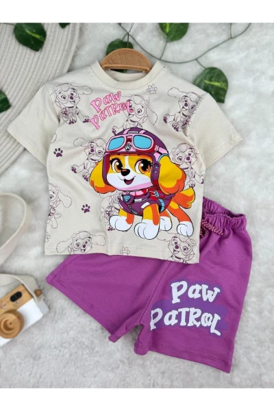 Paw Patrol Baskılı Yazlık Günlük Kız Bebek/Çocuk İkili Takım - MOR