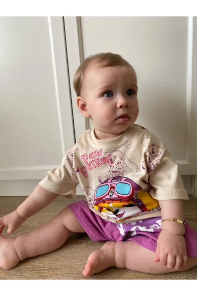 Paw Patrol Baskılı Yazlık Günlük Kız Bebek/Çocuk İkili Takım - MOR