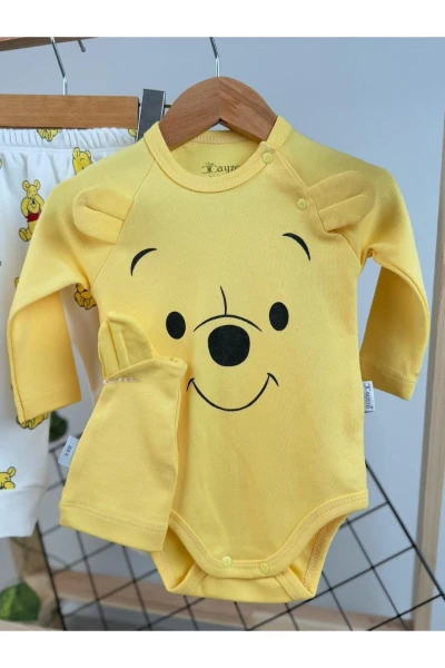 Pooh Baskılı Badili Şapkalı 3'lü Takım - SARI