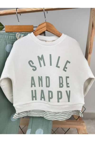 Smile and Be Happy Baskılı 3 İp Kışlık Kız Çocuk İkili Takım - YEŞİL