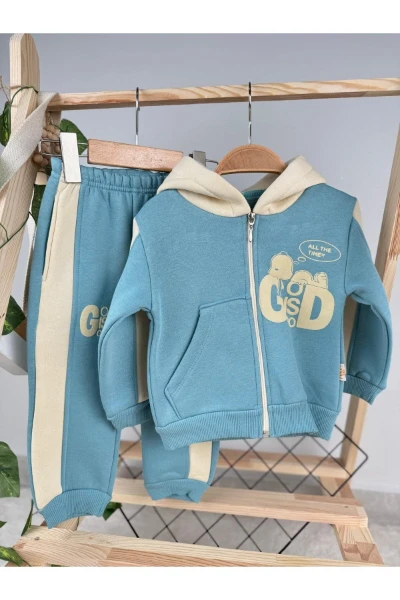 Snopy Gids Fermuarlı 3 İp Erkek Premium Kalite Bebek/Çocuk İkili Takım - TURKUAZ