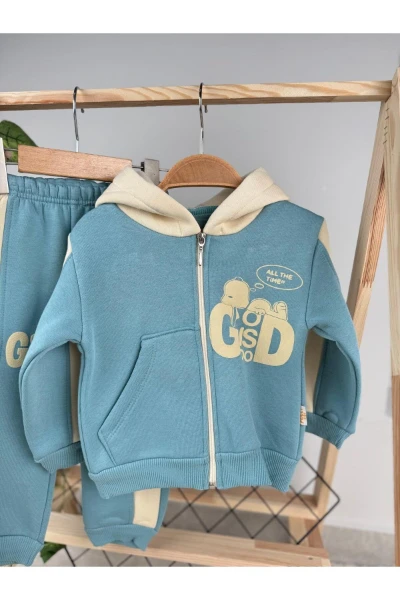 Snopy Gids Fermuarlı 3 İp Erkek Premium Kalite Bebek/Çocuk İkili Takım - TURKUAZ