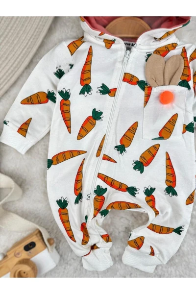 Tavşan Kulaklı Havuç Desenli Unisex Tulum - TURUNCU