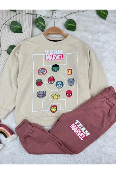Team Karakter Baskılı Marvel 2 İplik Mevsimlik Erkek Çocuk İkili Takım - KİREMİT