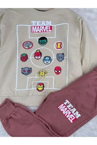 Team Karakter Baskılı Marvel 2 İplik Mevsimlik Erkek Çocuk İkili Takım - KİREMİT