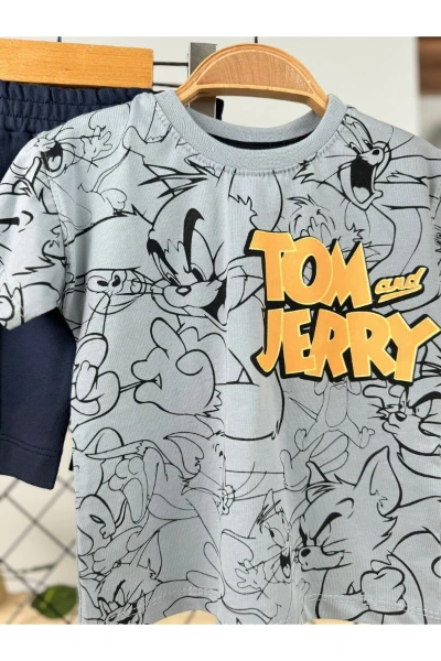 Tom Ve Jerry Baskılı Erkek Yazlık Şortlu Takım - GRİ