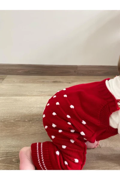 Triko Noel Babalı Çıtçıtlı Zıbınlı Badili Unisex Salopet 2'li Takım - KIRMIZI