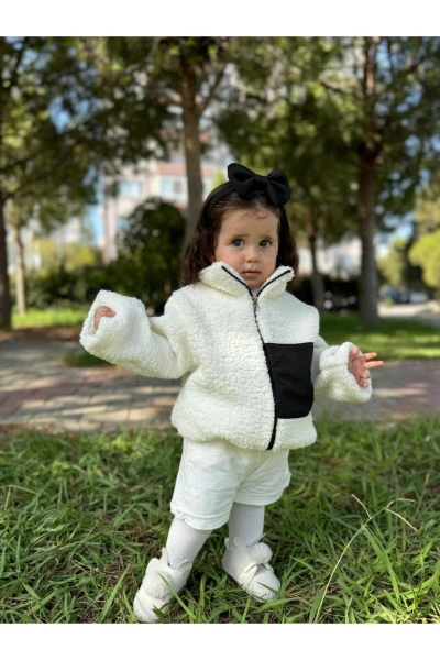 Wellsoft Peluş Unisex Fermuarlı Kışlık Bebek Çocuk Mont Bebek Hırka Çocuk Kaban Hırka - SİYAH