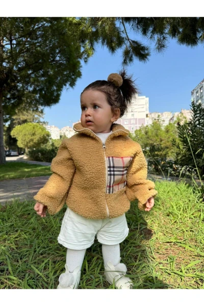 Wellsoft Peluş Unisex Fermuarlı Kışlık Bebek Çocuk Mont Bebek Hırka Çocuk Kaban Hırka - KAHVERENGİ