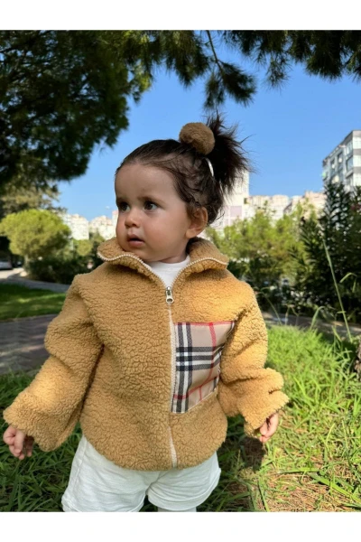 Wellsoft Peluş Unisex Fermuarlı Kışlık Bebek Çocuk Mont Bebek Hırka Çocuk Kaban Hırka - KAHVERENGİ