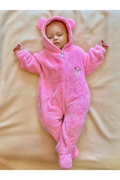 Wellsoft Peluş Unisex Fermuarlı Kışlık Bebek Uyku Tulumu Bebek Tulumu Çocuk Tulumu Çocuk Kostümü - PEMBE