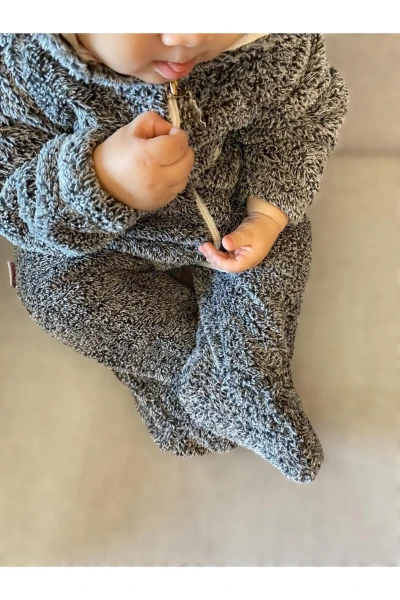 Wellsoft Peluş Unisex Fermuarlı Kışlık Bebek Uyku Tulumu Bebek Tulumu Çocuk Tulumu Çocuk Kostümü - KOYU GRİ
