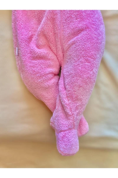 Wellsoft Peluş Unisex Fermuarlı Kışlık Bebek Uyku Tulumu Bebek Tulumu Çocuk Tulumu Çocuk Kostümü - PEMBE