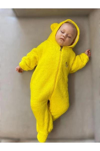 Wellsoft Peluş Unisex Fermuarlı Kışlık Bebek Uyku Tulumu Bebek Tulumu Çocuk Tulumu Çocuk Kostümü - SARI
