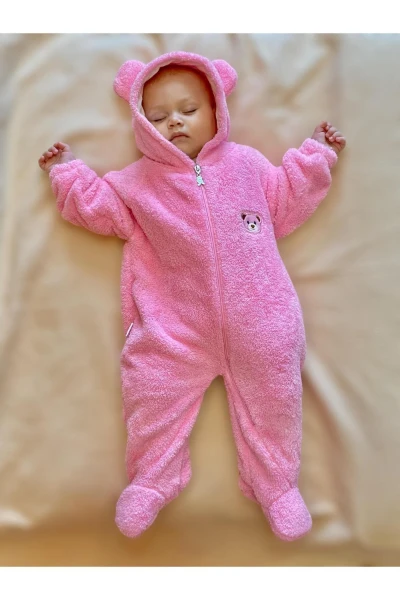 Wellsoft Peluş Unisex Fermuarlı Kışlık Bebek Uyku Tulumu Bebek Tulumu Çocuk Tulumu Çocuk Kostümü - PEMBE