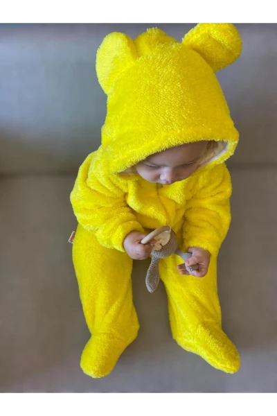 Wellsoft Peluş Unisex Fermuarlı Kışlık Bebek Uyku Tulumu Bebek Tulumu Çocuk Tulumu Çocuk Kostümü - SARI