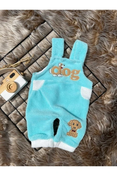 Welsoft Köpek Nakışlı Omuzu Çıtçıtlı Salopet - AÇIK TURKUAZ
