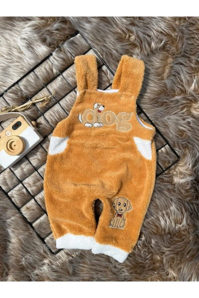 Welsoft Köpek Nakışlı Omuzu Çıtçıtlı Salopet - KAHVERENGİ