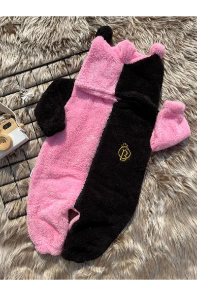 Welsoft Peluş Fermuarlı Kışlık Ponponlu Palyaço Kız Bebek Uyku Tulumu - PEMBE-SİYAH