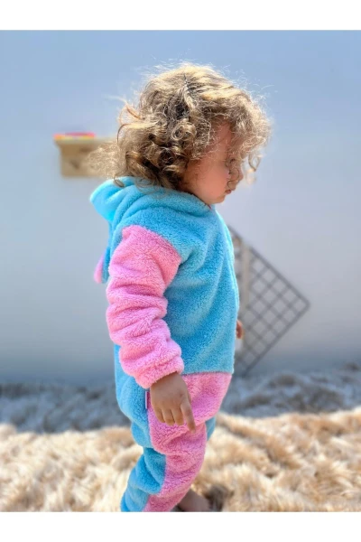 Welsoft Peluş Fermuarlı Kışlık Unicorn Kız Bebek Uyku Tulumu - TURKUAZ-PEMBE