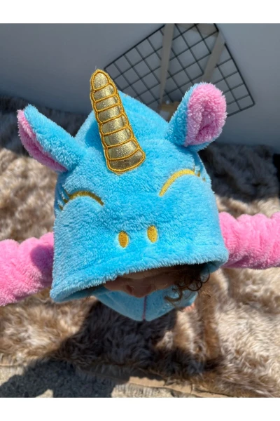 Welsoft Peluş Fermuarlı Kışlık Unicorn Kız Bebek Uyku Tulumu - TURKUAZ-PEMBE