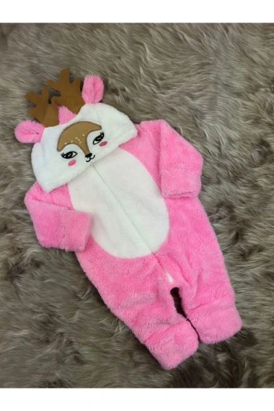 Welsoft Peluş Kız Fermuarlı Geyik Bebek Uyku Tulumu - PEMBE