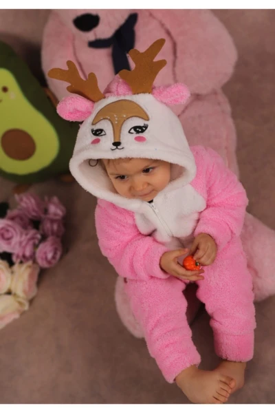 Welsoft Peluş Kız Fermuarlı Geyik Bebek Uyku Tulumu - PEMBE