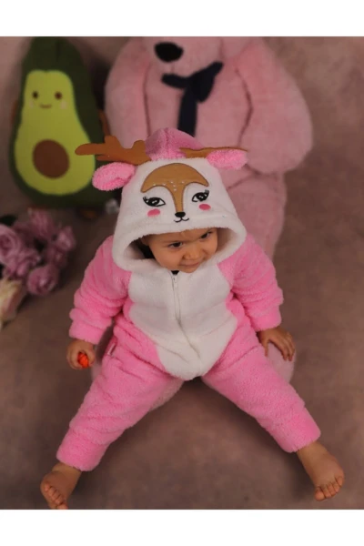Welsoft Peluş Kız Fermuarlı Geyik Bebek Uyku Tulumu - PEMBE