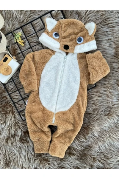 Welsoft Peluş Kız Fermuarlı Tilki Bebek Uyku Tulumu - KAHVERENGİ