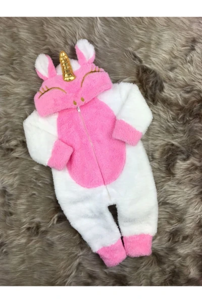 Welsoft Peluş Kız Fermuarlı Unicorn Bebek Uyku Tulumu - BEYAZ PEMBE