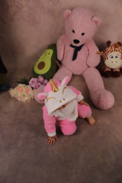 Welsoft Peluş Kız Fermuarlı Unicorn Bebek Uyku Tulumu - PEMBE BEYAZ