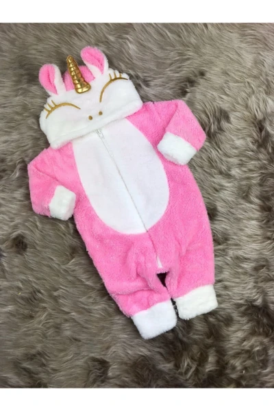 Welsoft Peluş Kız Fermuarlı Unicorn Bebek Uyku Tulumu - PEMBE BEYAZ