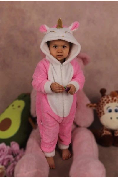 Welsoft Peluş Kız Fermuarlı Unicorn Bebek Uyku Tulumu - PEMBE BEYAZ