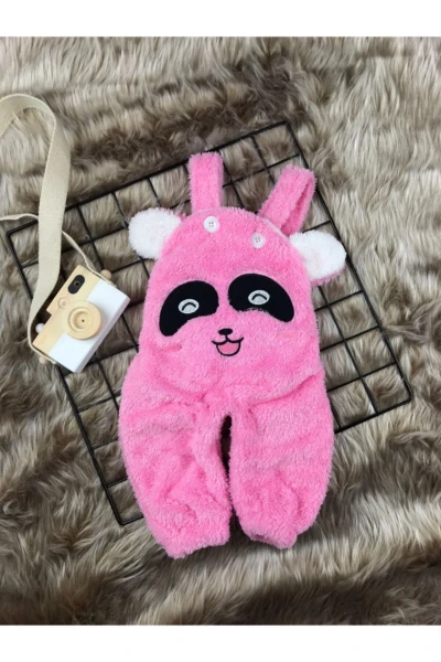 Welsoft Peluş Kız Panda Salopet Bebek Tulum - PEMBE